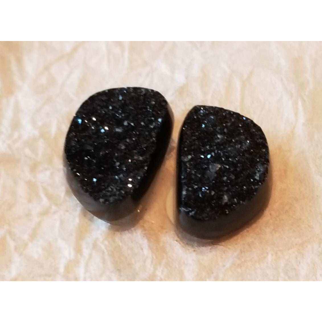 Gemstone Loose Pair Black Titanium Crystal Druzy  Matched Pair 17 ct  3.4 gr 15 mm x10 mm x 5 mm