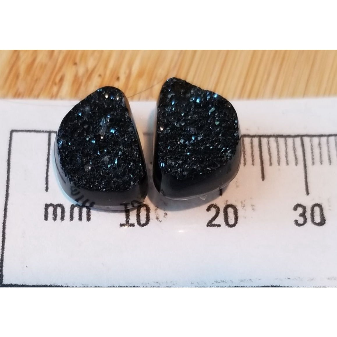 Gemstone Loose Pair Black Titanium Crystal Druzy  Matched Pair 17 ct  3.4 gr 15 mm x10 mm x 5 mm