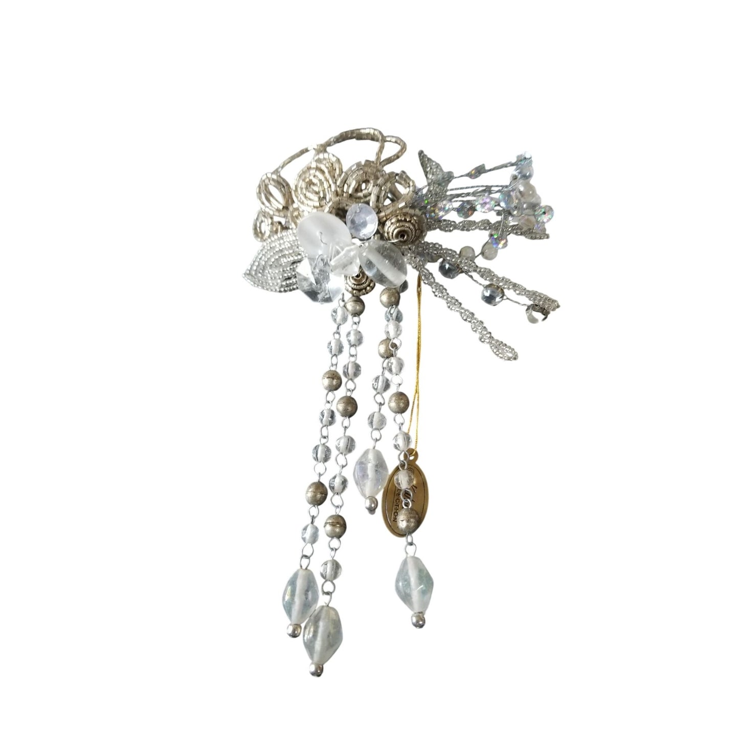 Wine Bottle decoration Beaded Silver Flower with Loop over bottle