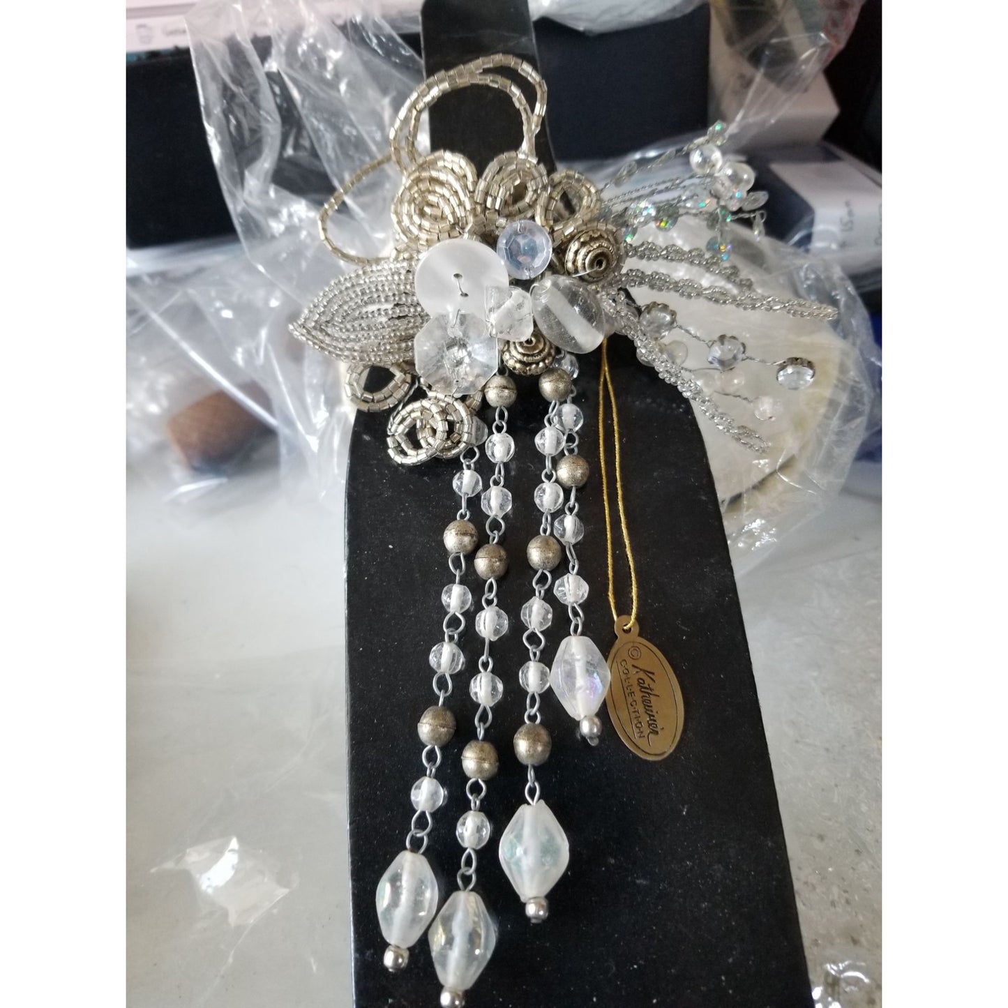 Wine Bottle decoration Beaded Silver Flower with Loop over bottle