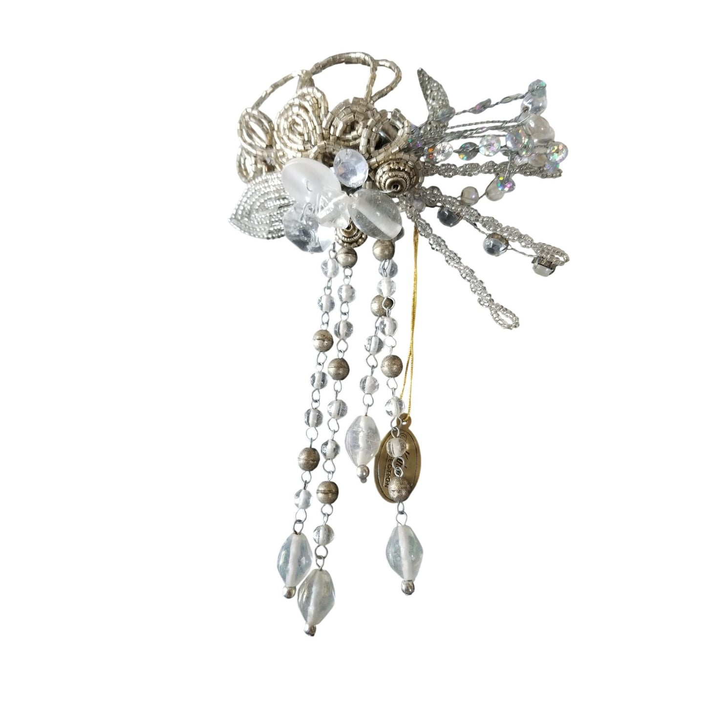 Wine Bottle decoration Beaded Silver Flower with Loop over bottle