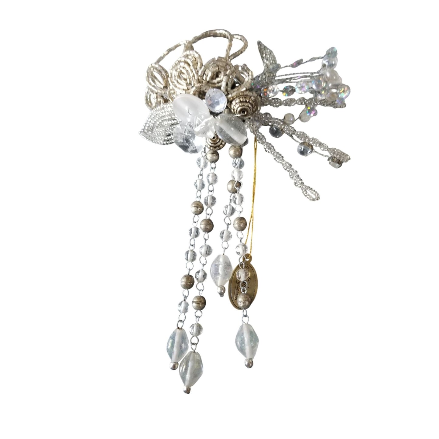 Wine Bottle decoration Beaded Silver Flower with Loop over bottle