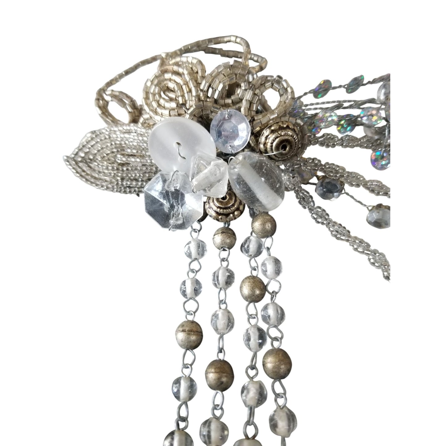 Wine Bottle decoration Beaded Silver Flower with Loop over bottle