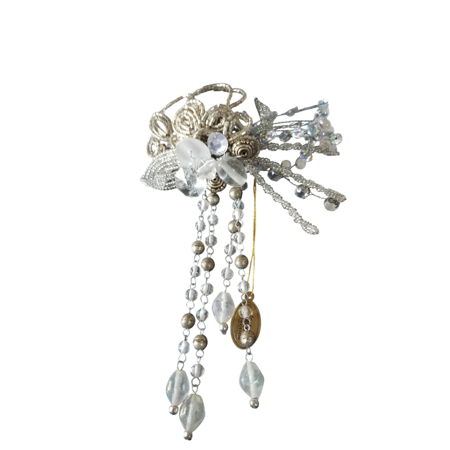 Wine Bottle decoration Beaded Silver Flower with Loop over bottle