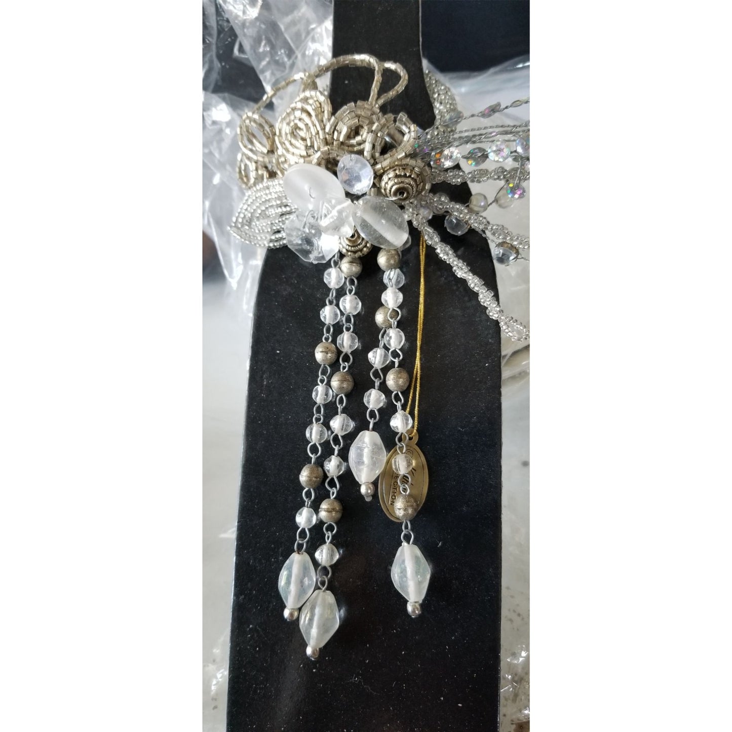 Wine Bottle decoration Beaded Silver Flower with Loop over bottle