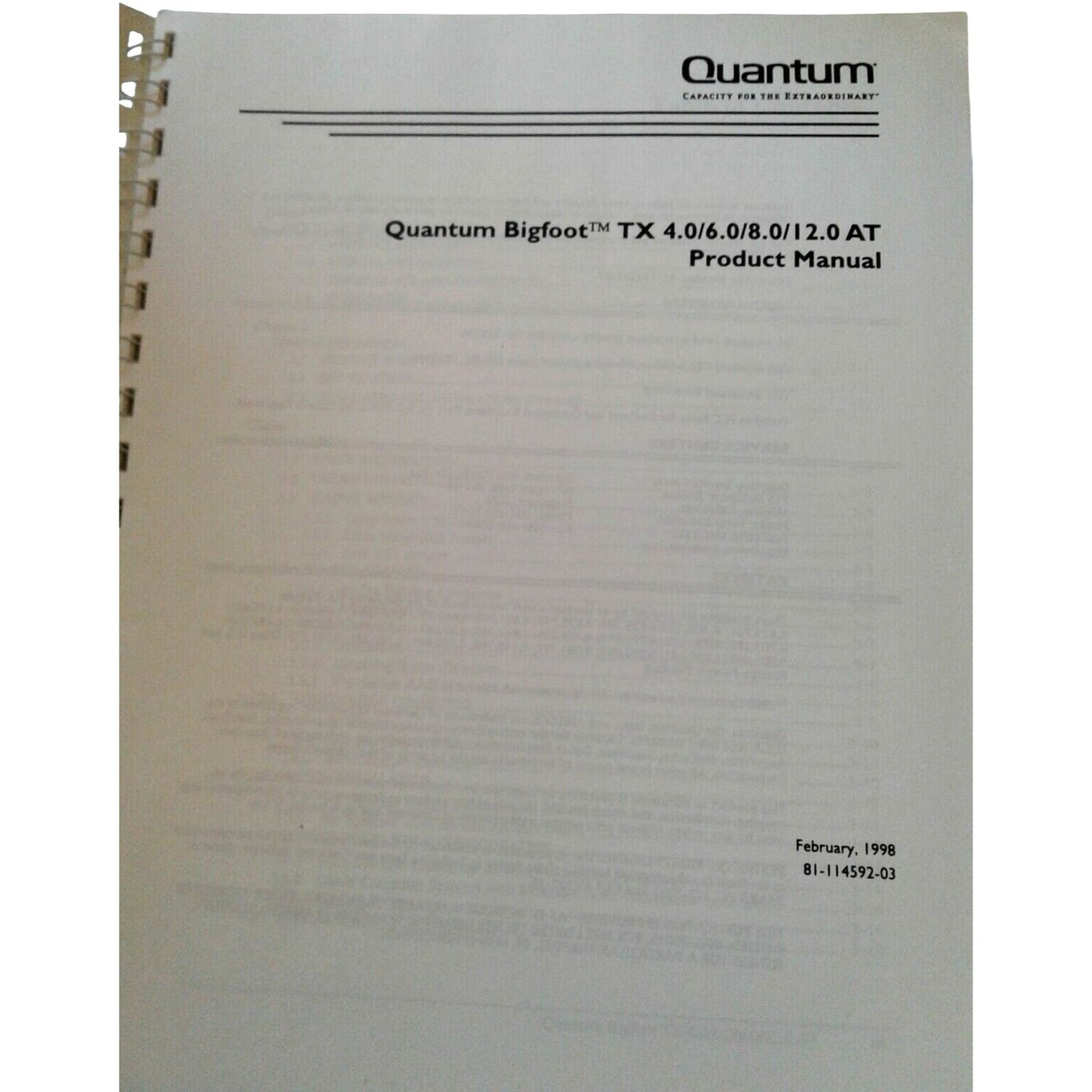 Computer Manual Quantum Bigfoot TX 4.0 / 6.0 / 8.0 / 12.0 GB AT High Capacity Disk Drives