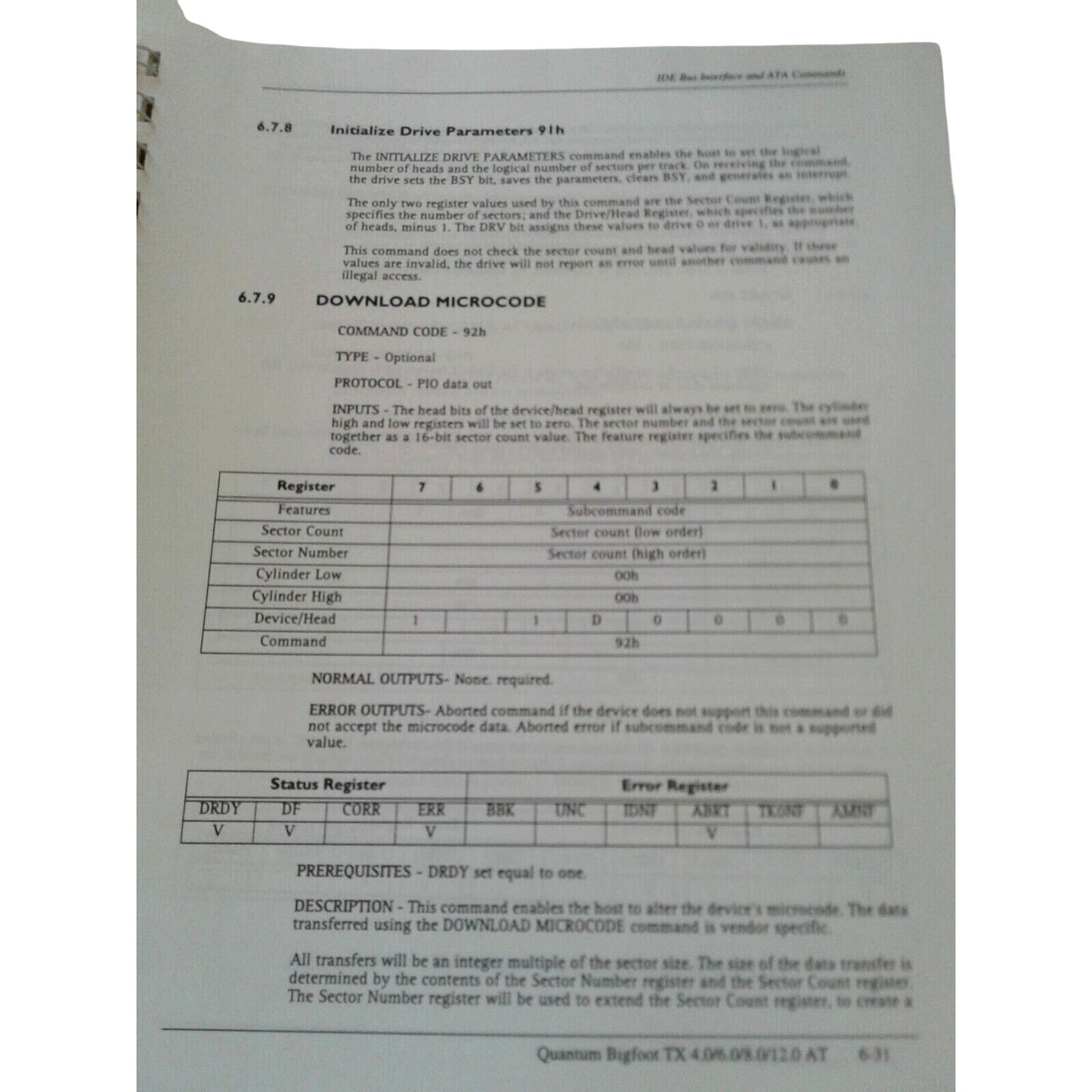 Computer Manual Quantum Bigfoot TX 4.0 / 6.0 / 8.0 / 12.0 GB AT High Capacity Disk Drives