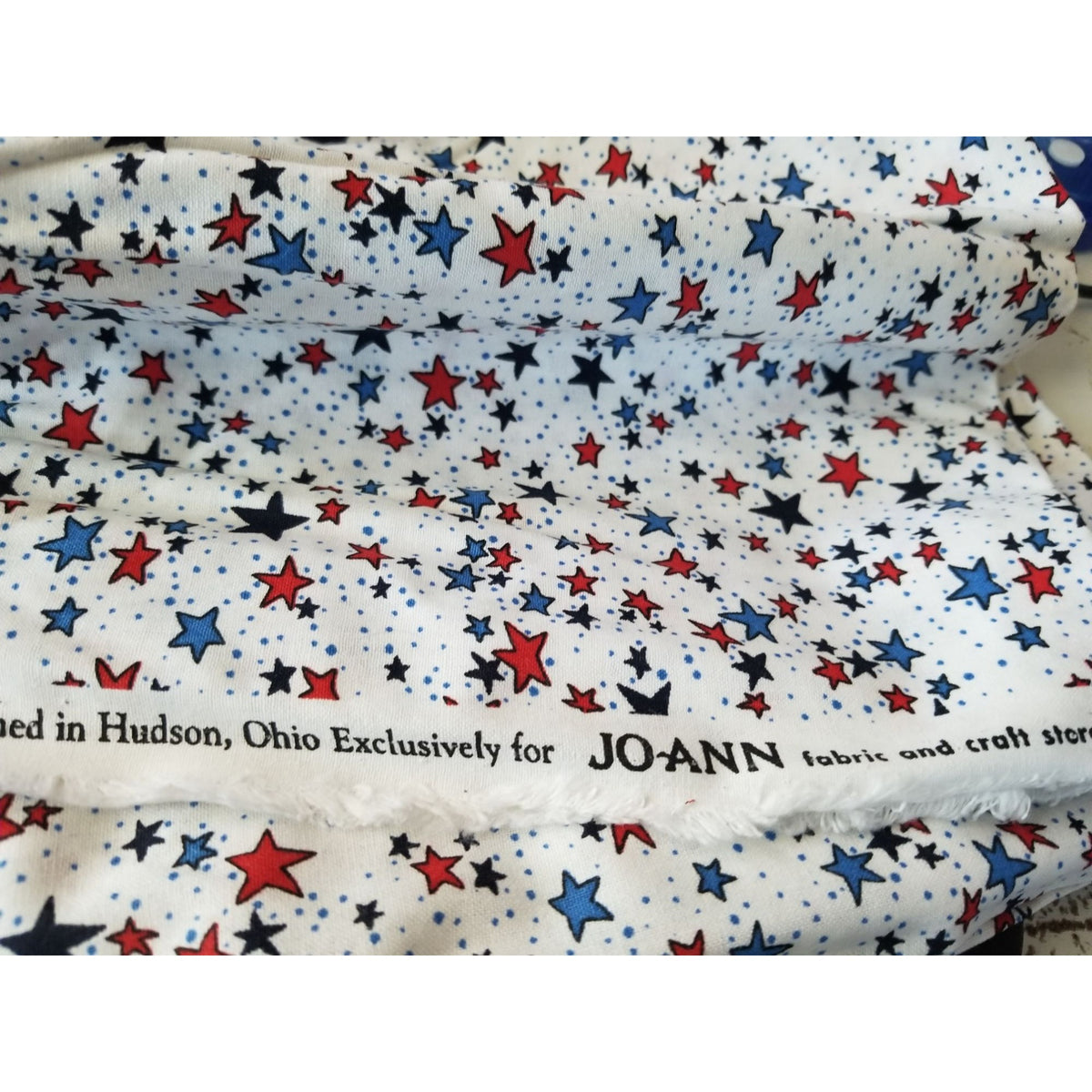 Material White  Fabric Red Blue Stars Big Little Dots Fabric    44" x 40"   Cotton Craft Clothing fabric Joann