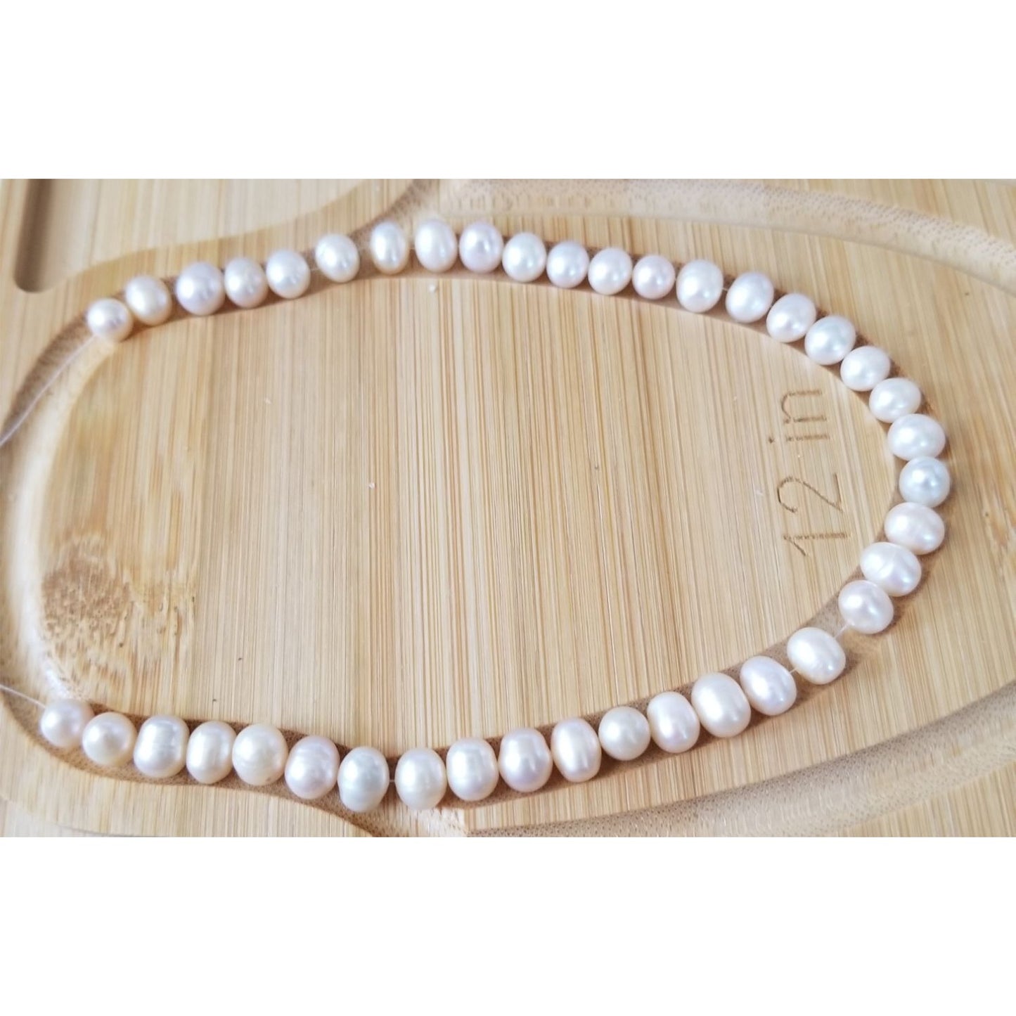 Loose Pearl White Flat Bottom Bag 7 D 1/2  Round  8 mm  Bin Pearl 42 Pcs  89  ct  17.8  gr  11"  Not Drilled