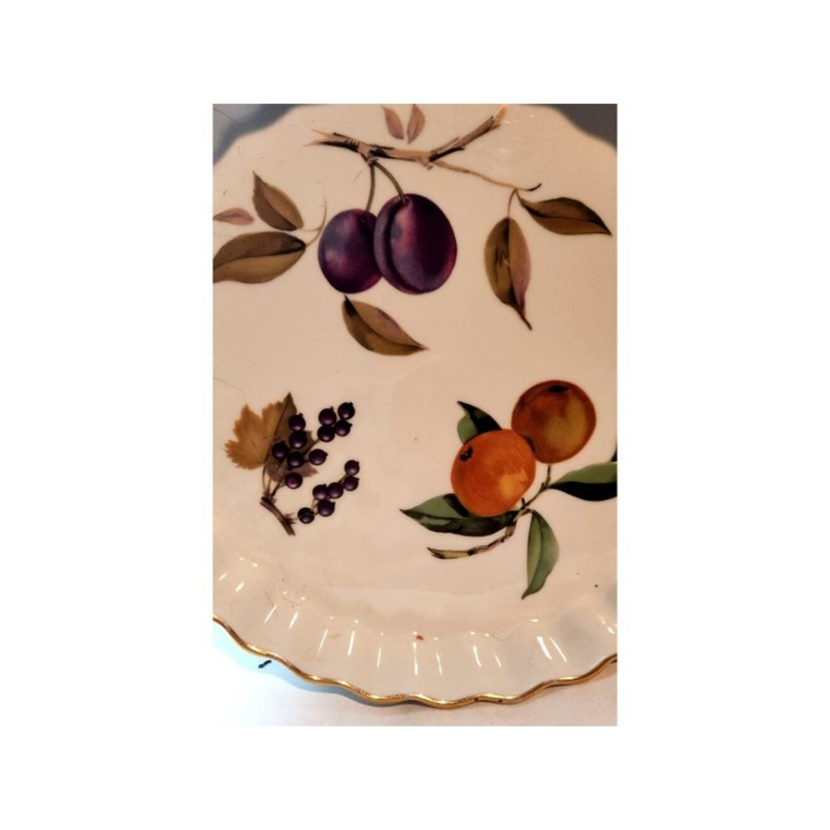 Plate Vintage Evesham Gold Fluted Tart Dish 9"  Fruit Design By Royal Worcester