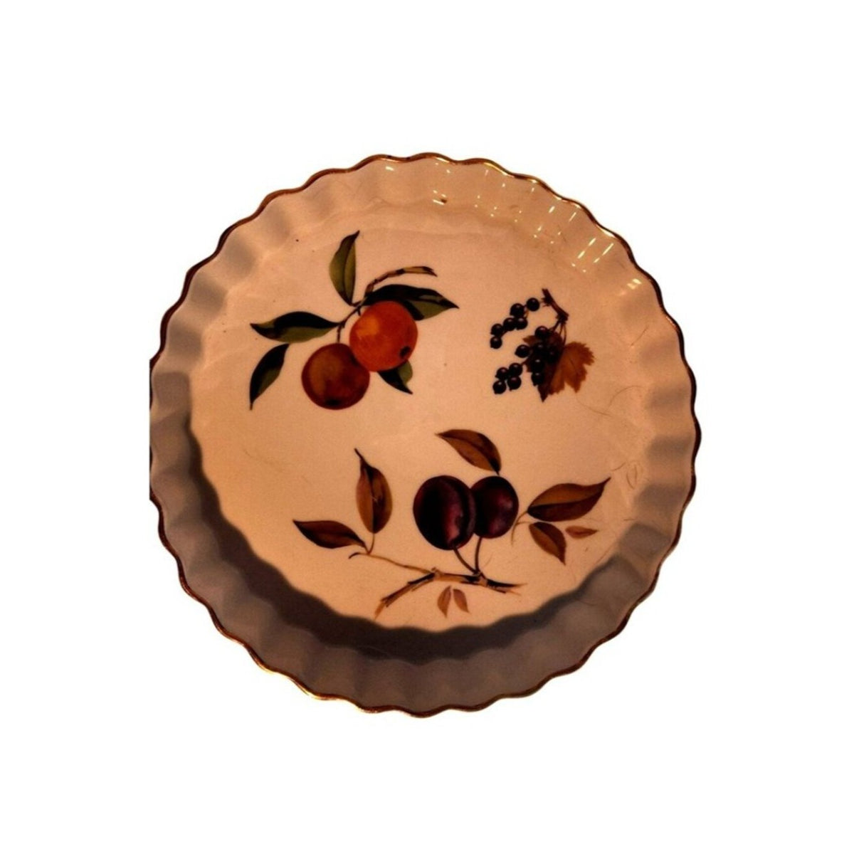 Plate Vintage Evesham Gold Fluted Tart Dish 9"  Fruit Design By Royal Worcester
