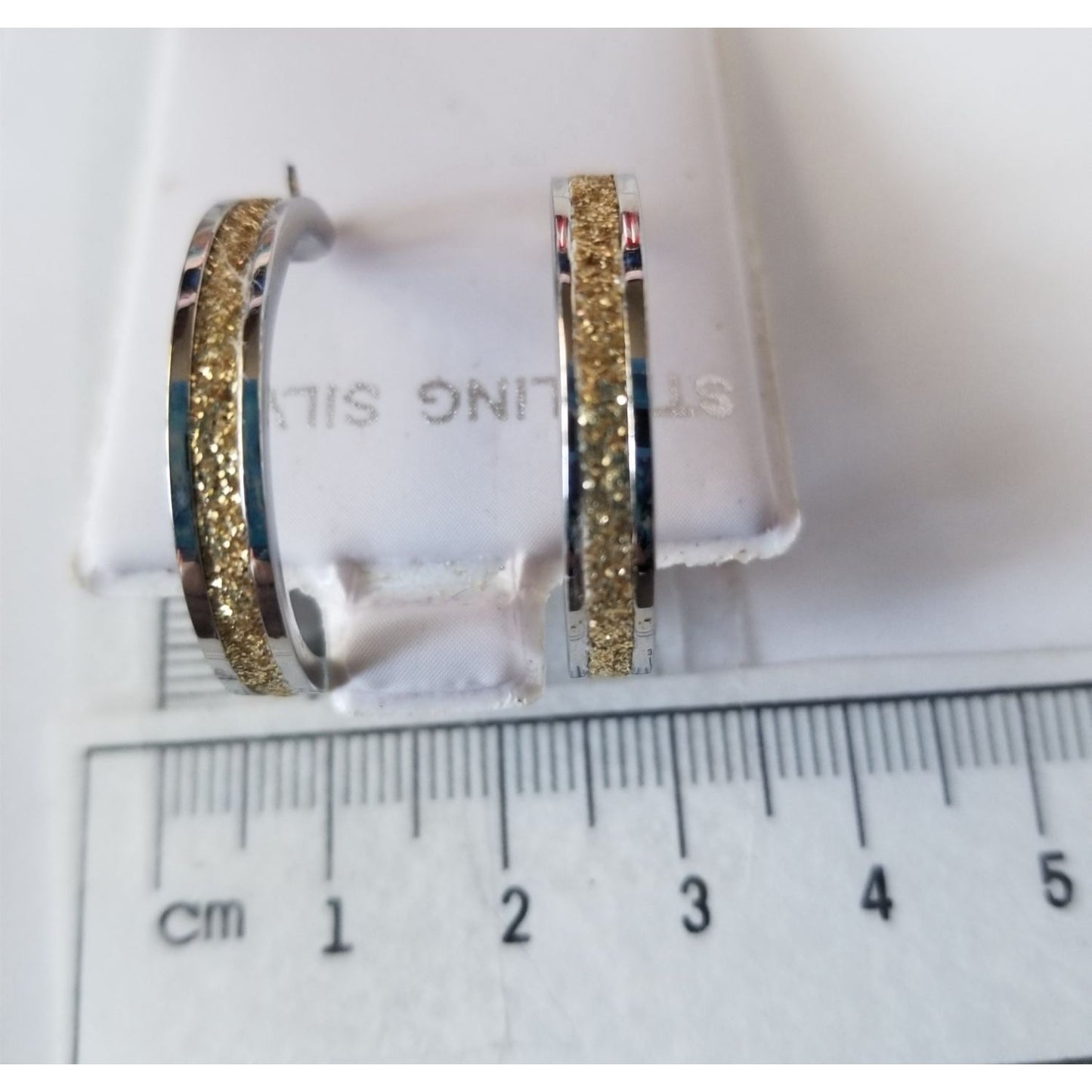Sterling Silver Hoop Earrings With Gold Glitter Inlay - 2.5 cm Diameter