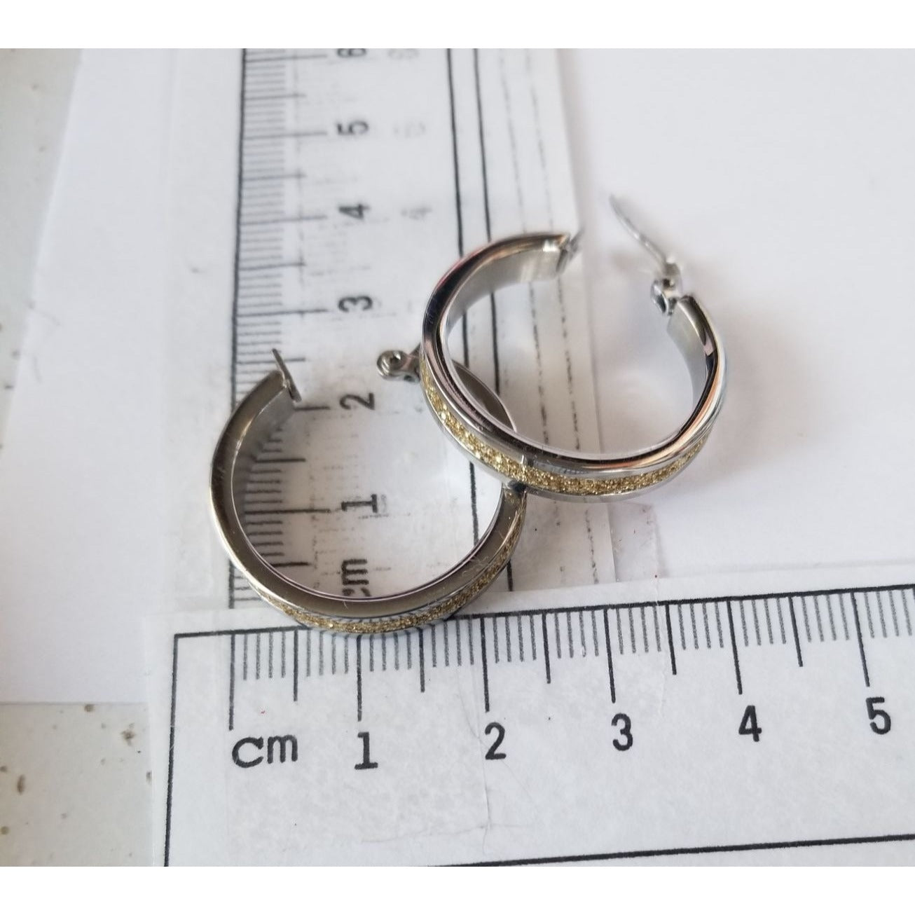 Sterling Silver Hoop Earrings With Gold Glitter Inlay - 2.5 cm Diameter