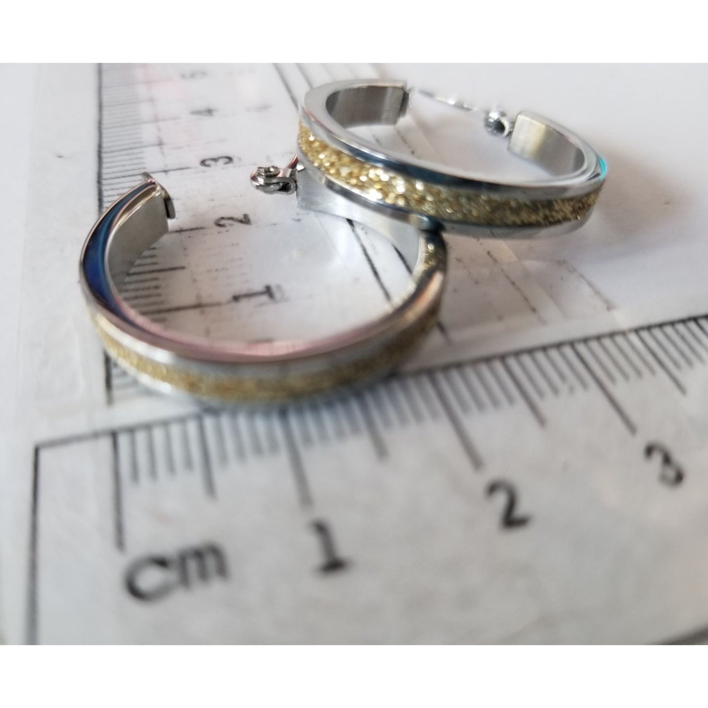 Sterling Silver Hoop Earrings With Gold Glitter Inlay - 2.5 cm Diameter