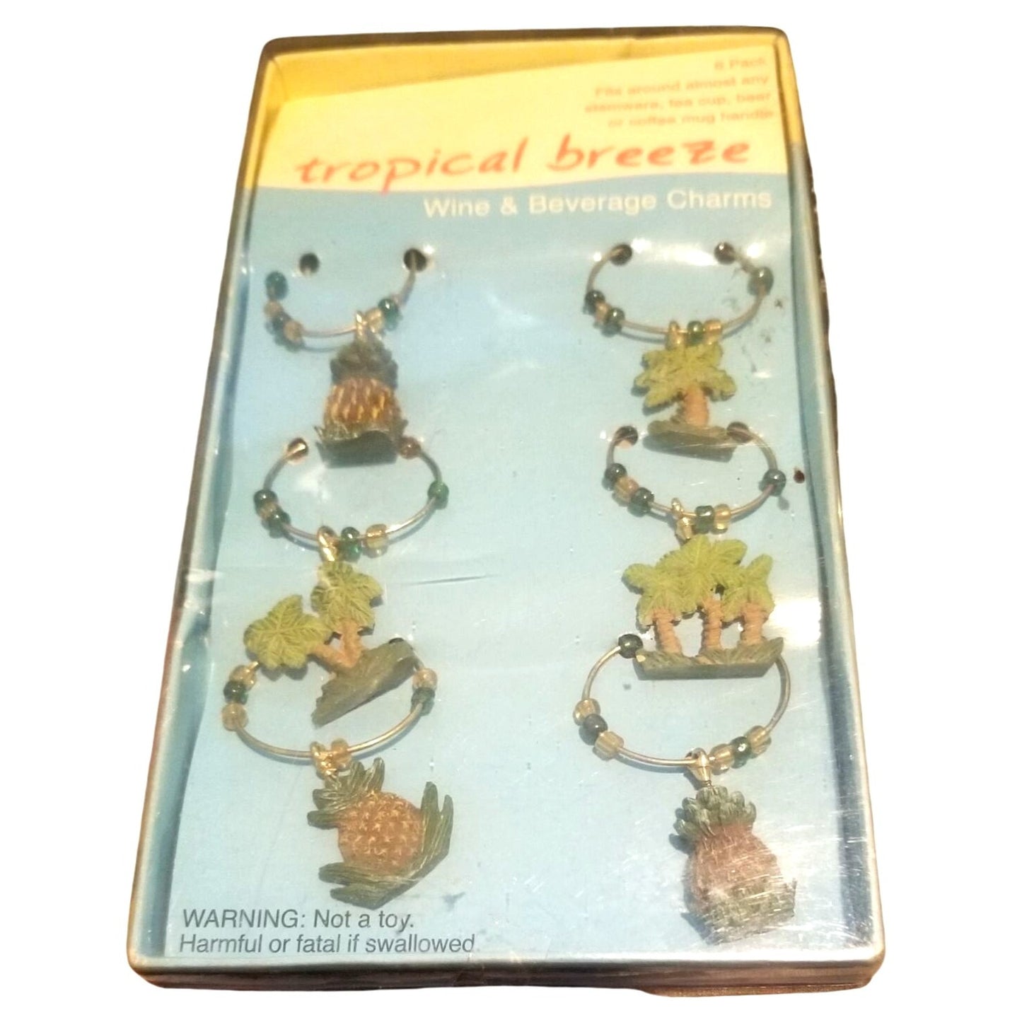 Wine Glass Charms Tropical Breeze 6 piece Greenbrier International Vintage Pineapple's Palm Trees