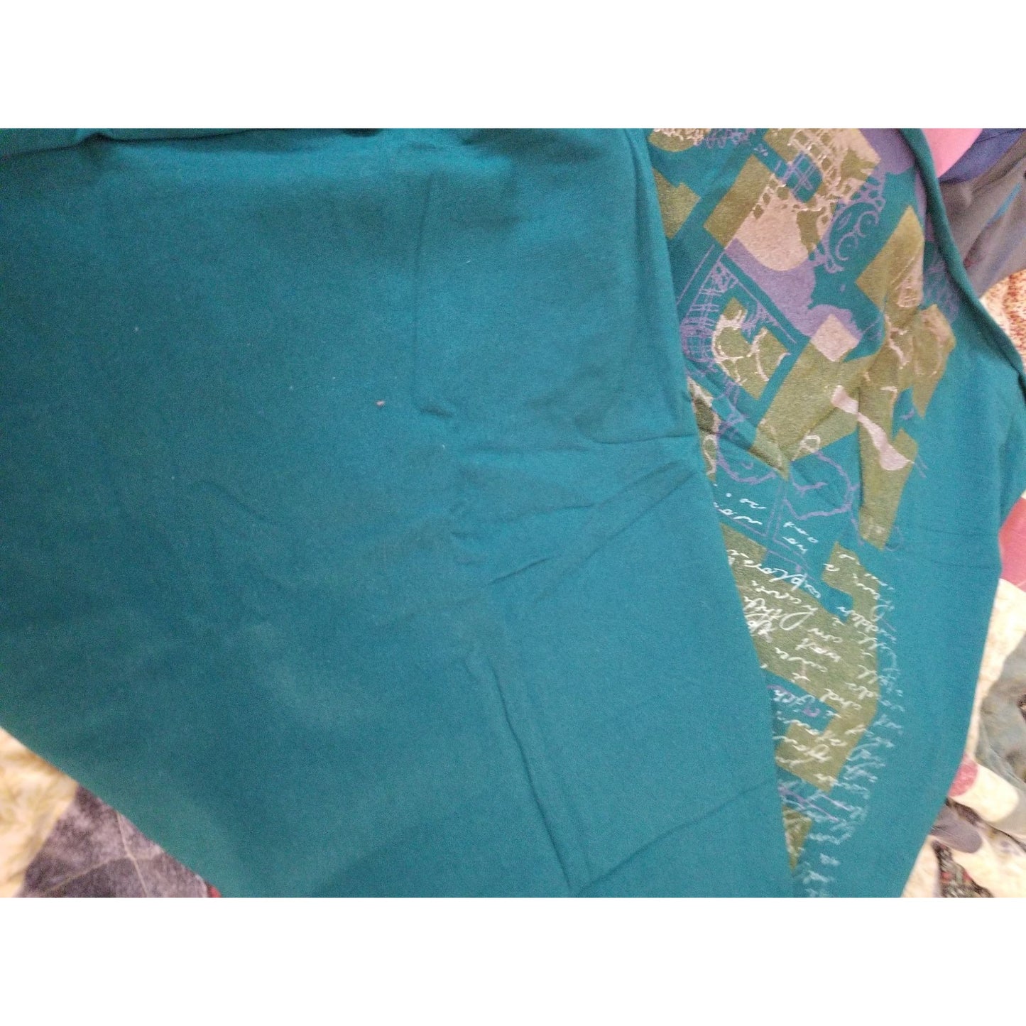 Material T-Shirt Panel 30" x 36"  Green Flowers Saying Cotton  Screen Print