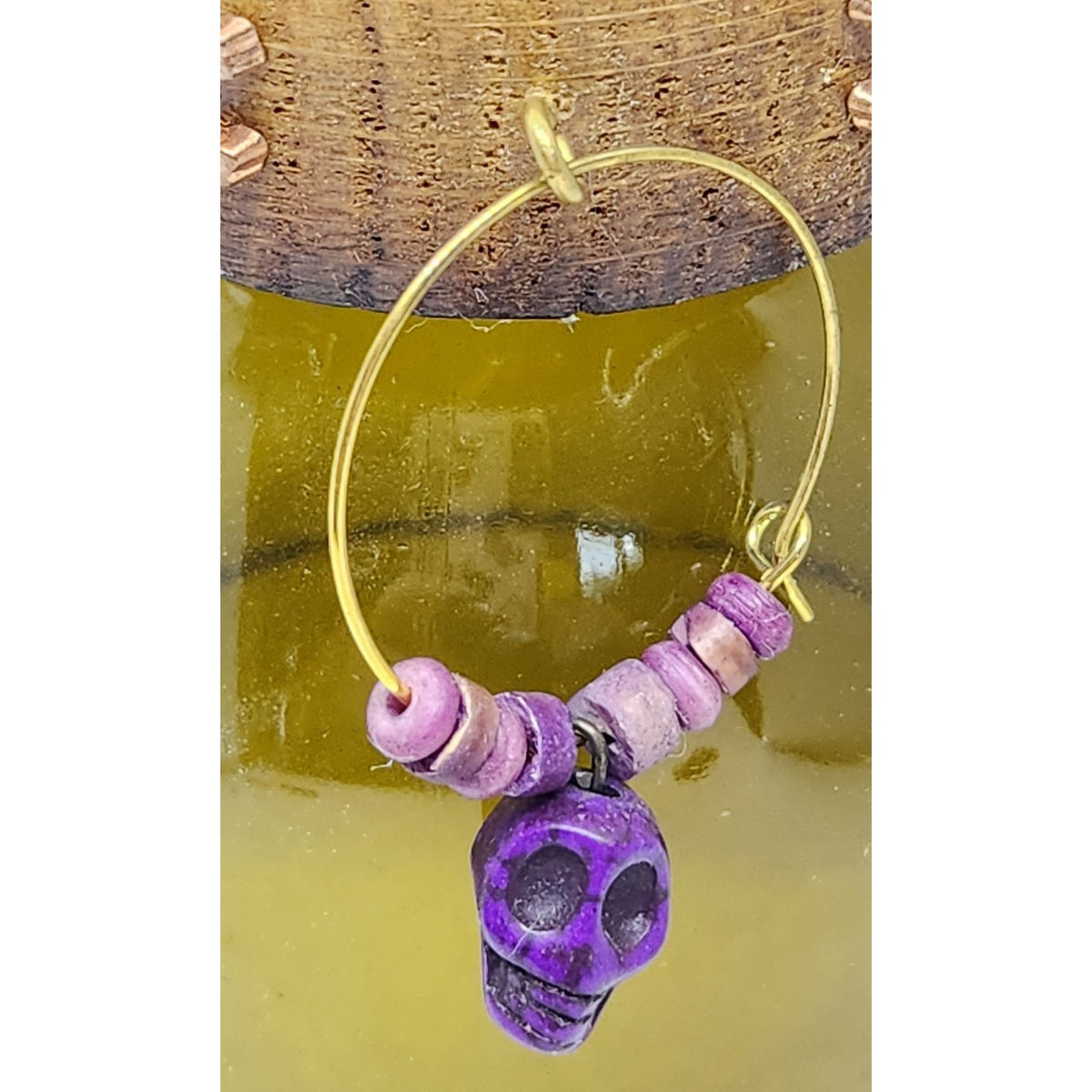 Colorful Skull-Themed Wine Glass Charms Set - 4 Unique Charms With Beads & Wood Holder