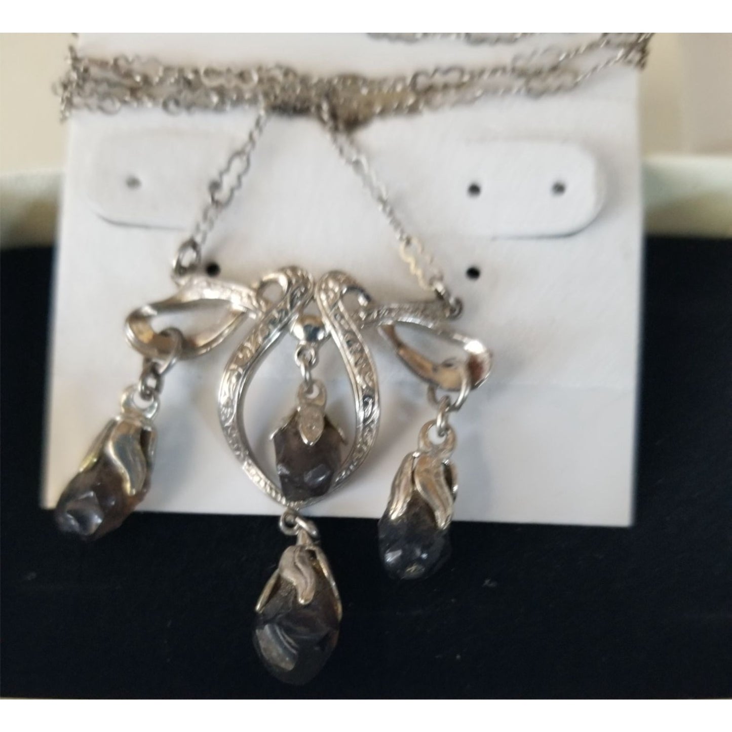 Necklace Swarovski Black Drop Crystal Silver 5.7  gr 28.5 ct  3 cm  x 4 cm  0.5 x 1 cm 24" chain  Jerry Fran Harr