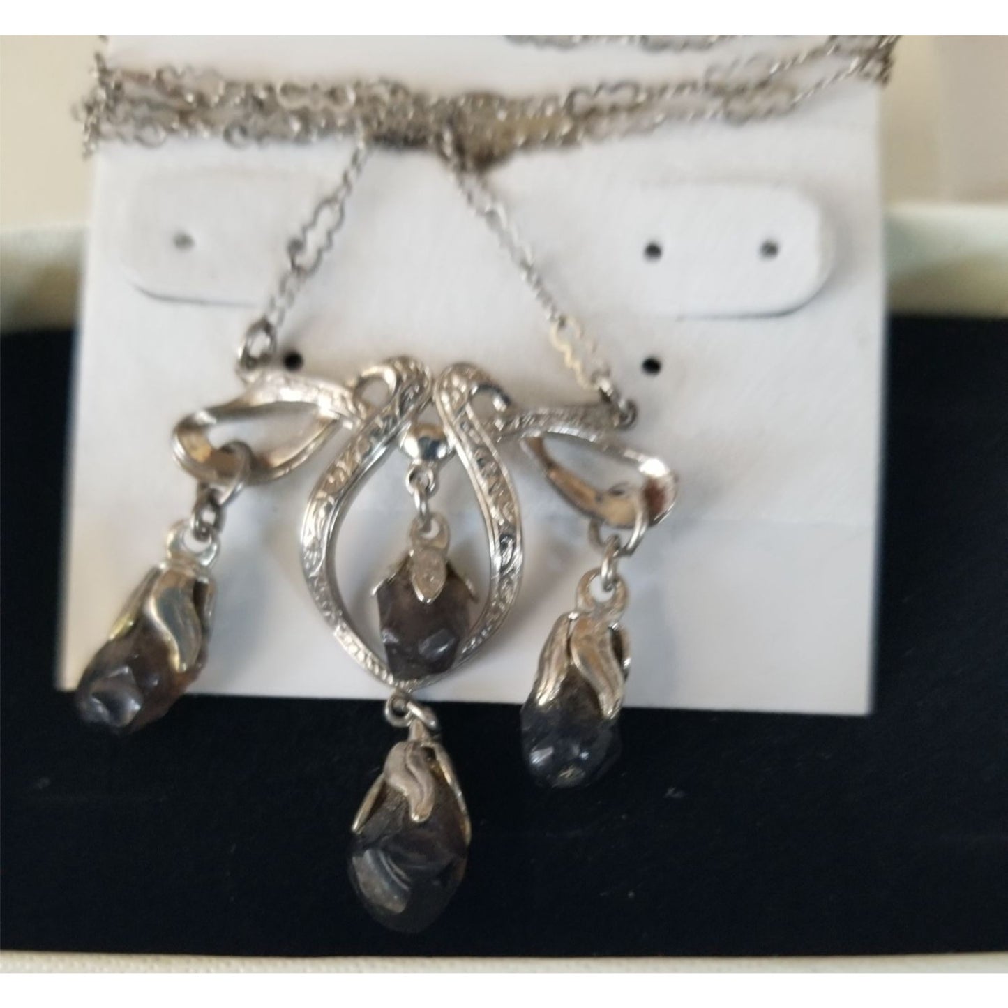 Necklace Swarovski Black Drop Crystal Silver 5.7  gr 28.5 ct  3 cm  x 4 cm  0.5 x 1 cm 24" chain  Jerry Fran Harr