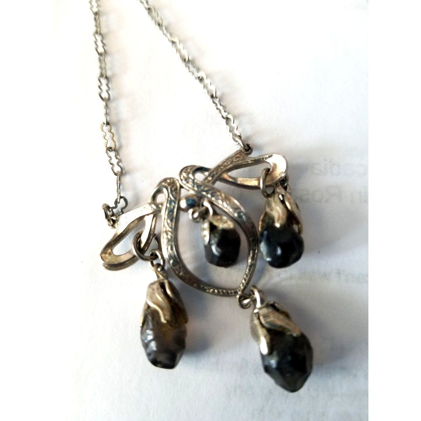 Necklace Swarovski Black Drop Crystal Silver 5.7  gr 28.5 ct  3 cm  x 4 cm  0.5 x 1 cm 24" chain  Jerry Fran Harr