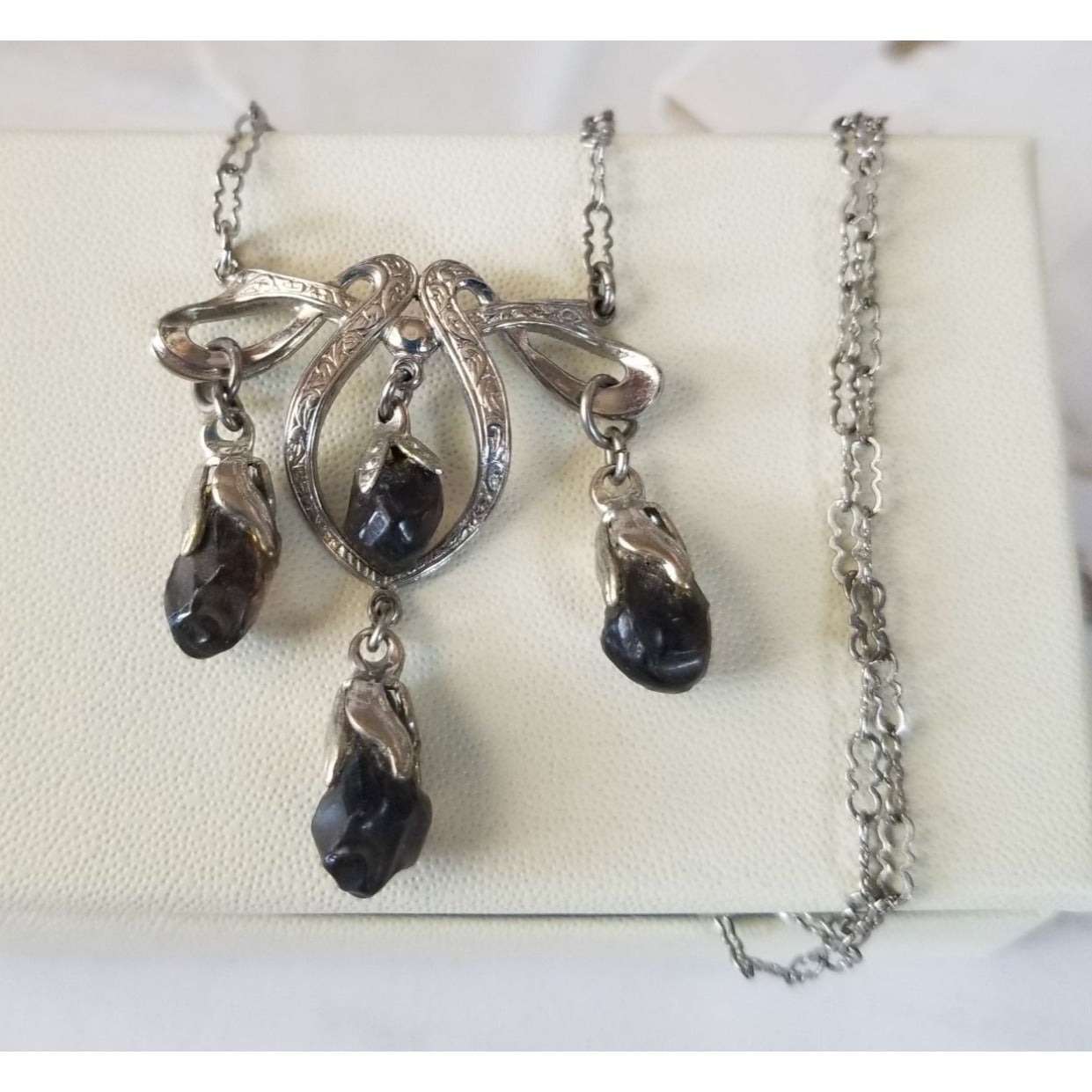Necklace Swarovski Black Drop Crystal Silver 5.7  gr 28.5 ct  3 cm  x 4 cm  0.5 x 1 cm 24" chain  Jerry Fran Harr