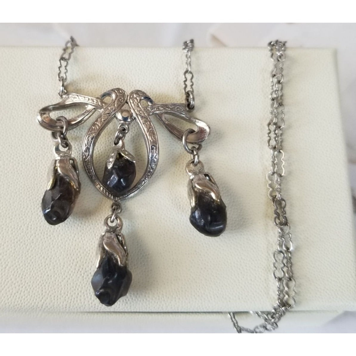 Necklace Swarovski Black Drop Crystal Silver 5.7  gr 28.5 ct  3 cm  x 4 cm  0.5 x 1 cm 24" chain  Jerry Fran Harr