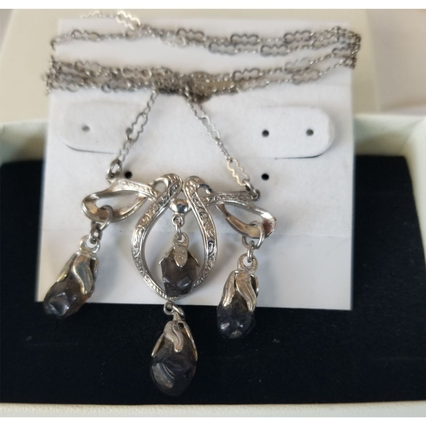 Necklace Swarovski Black Drop Crystal Silver 5.7  gr 28.5 ct  3 cm  x 4 cm  0.5 x 1 cm 24" chain  Jerry Fran Harr