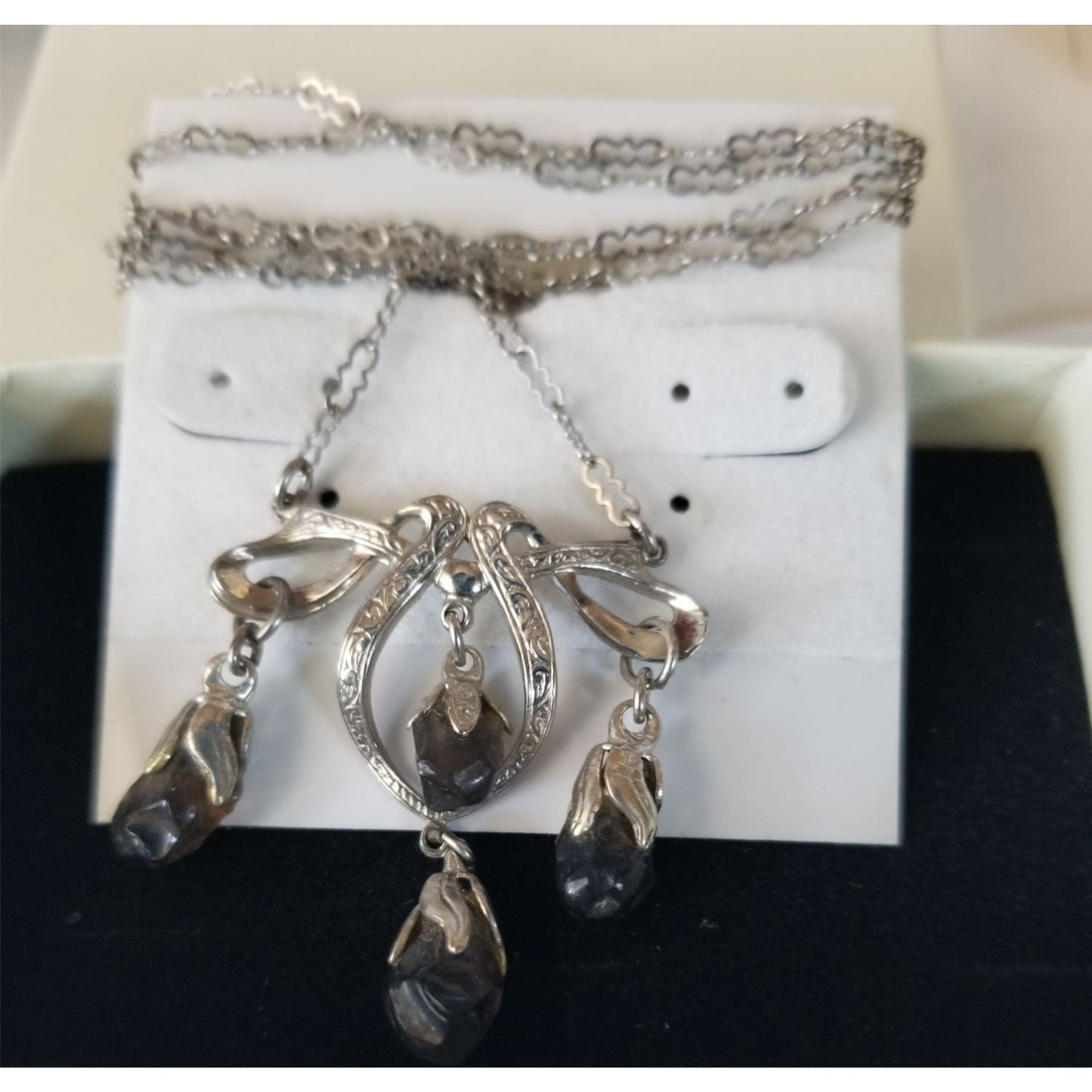 Necklace Swarovski Black Drop Crystal Silver 5.7  gr 28.5 ct  3 cm  x 4 cm  0.5 x 1 cm 24" chain  Jerry Fran Harr
