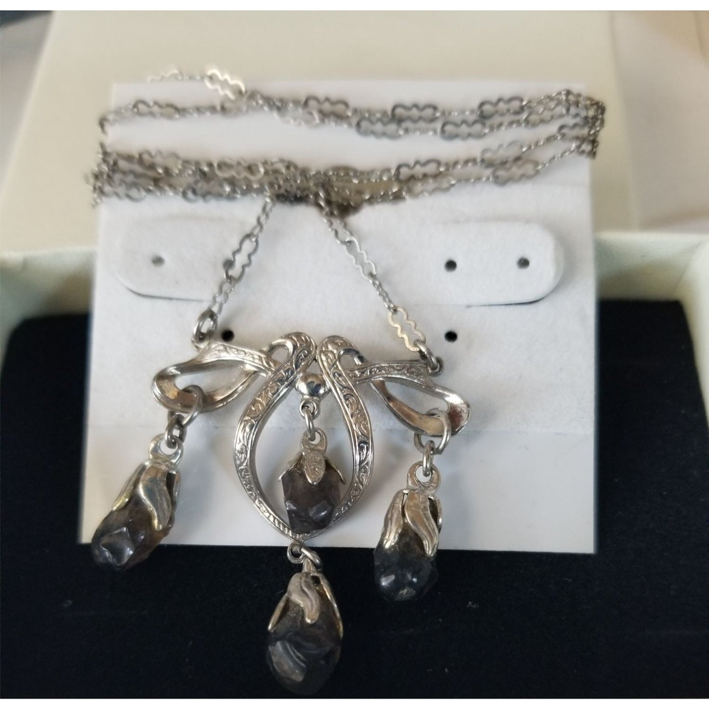 Necklace Swarovski Black Drop Crystal Silver 5.7  gr 28.5 ct  3 cm  x 4 cm  0.5 x 1 cm 24" chain  Jerry Fran Harr