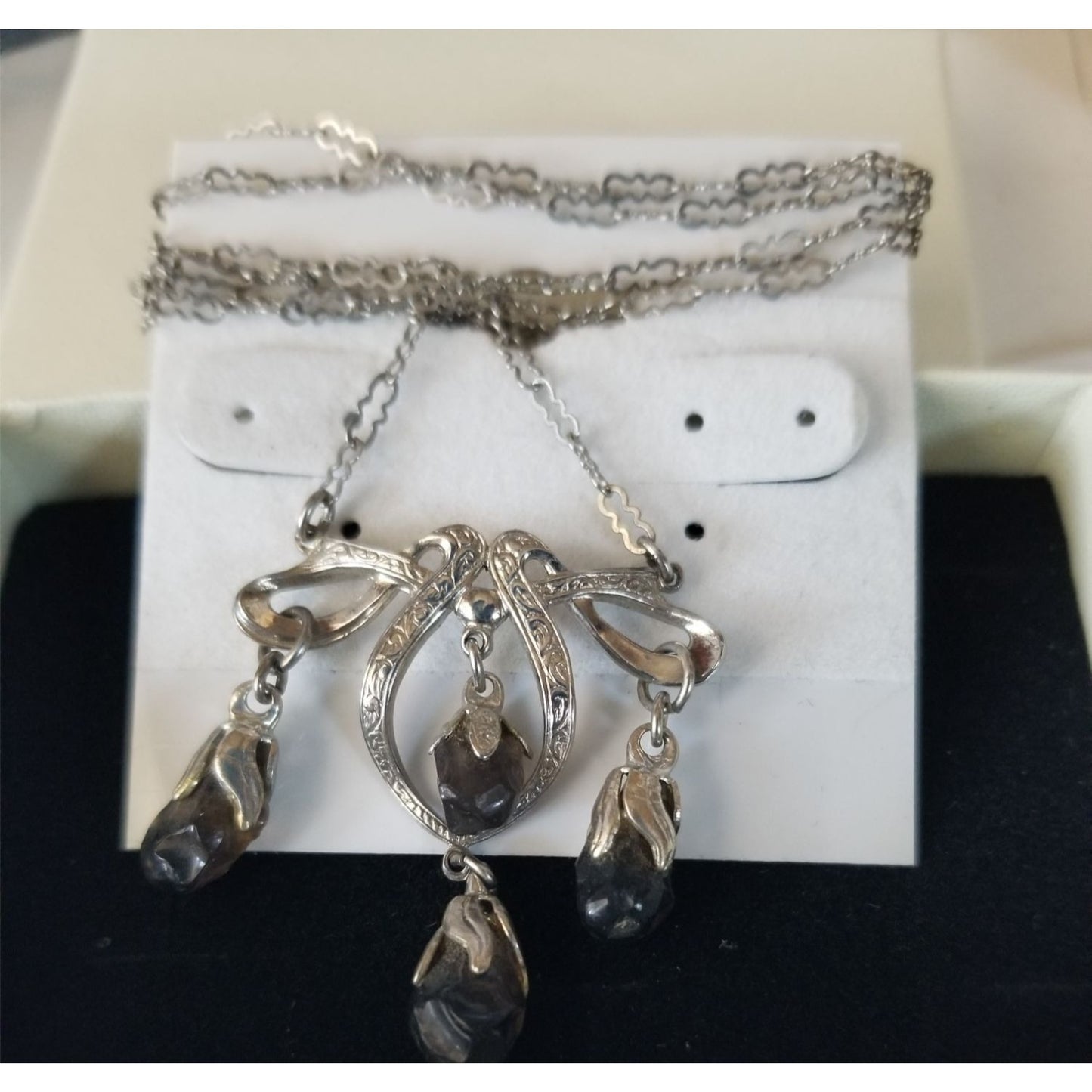 Necklace Swarovski Black Drop Crystal Silver 5.7  gr 28.5 ct  3 cm  x 4 cm  0.5 x 1 cm 24" chain  Jerry Fran Harr