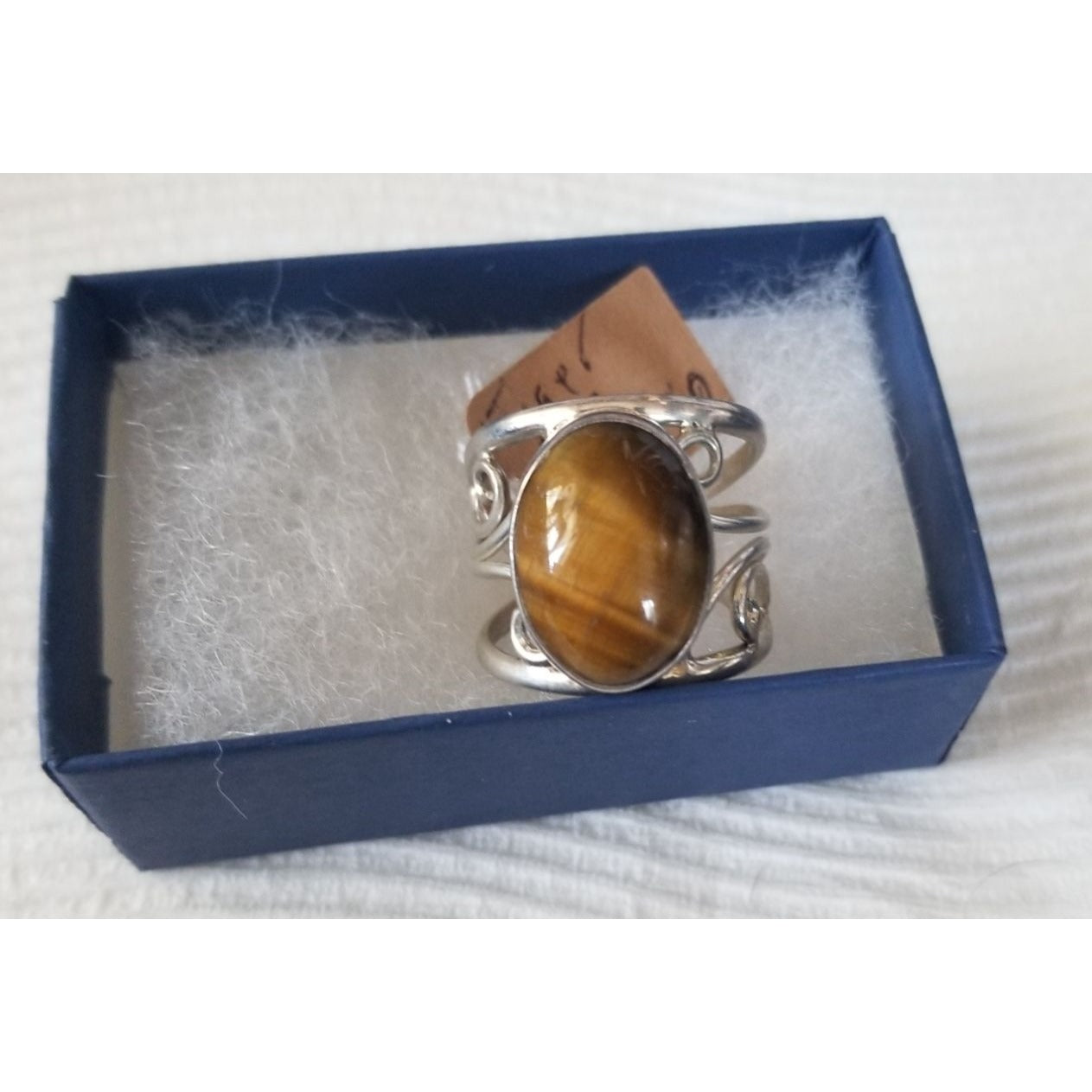 Ring Band Tiger Eye Silver Stone 20 x 15 mm Size 10  Handcrafted 8.4 gr   Jerry Fran Harr