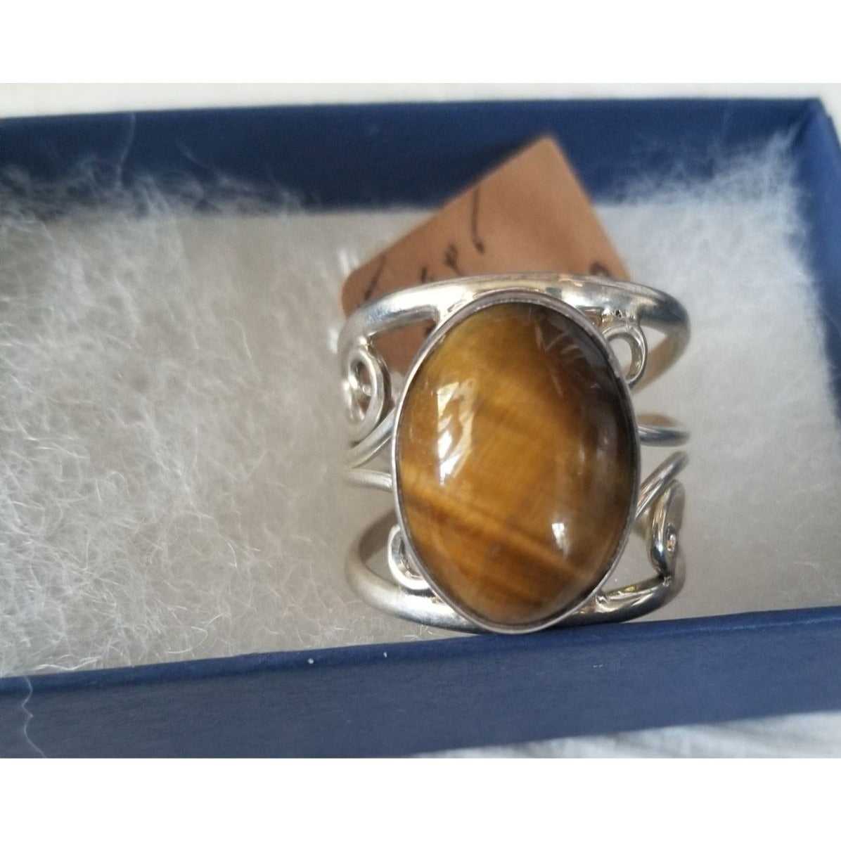 Ring Band Tiger Eye Silver Stone 20 x 15 mm Size 10  Handcrafted 8.4 gr   Jerry Fran Harr