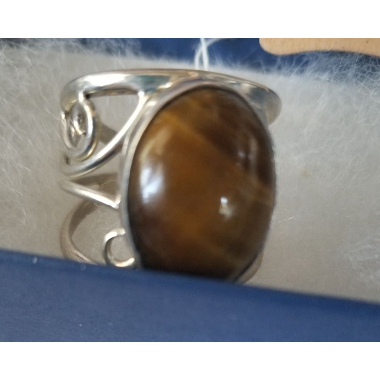 Ring Band Tiger Eye Silver Stone 20 x 15 mm Size 10  Handcrafted 8.4 gr   Jerry Fran Harr