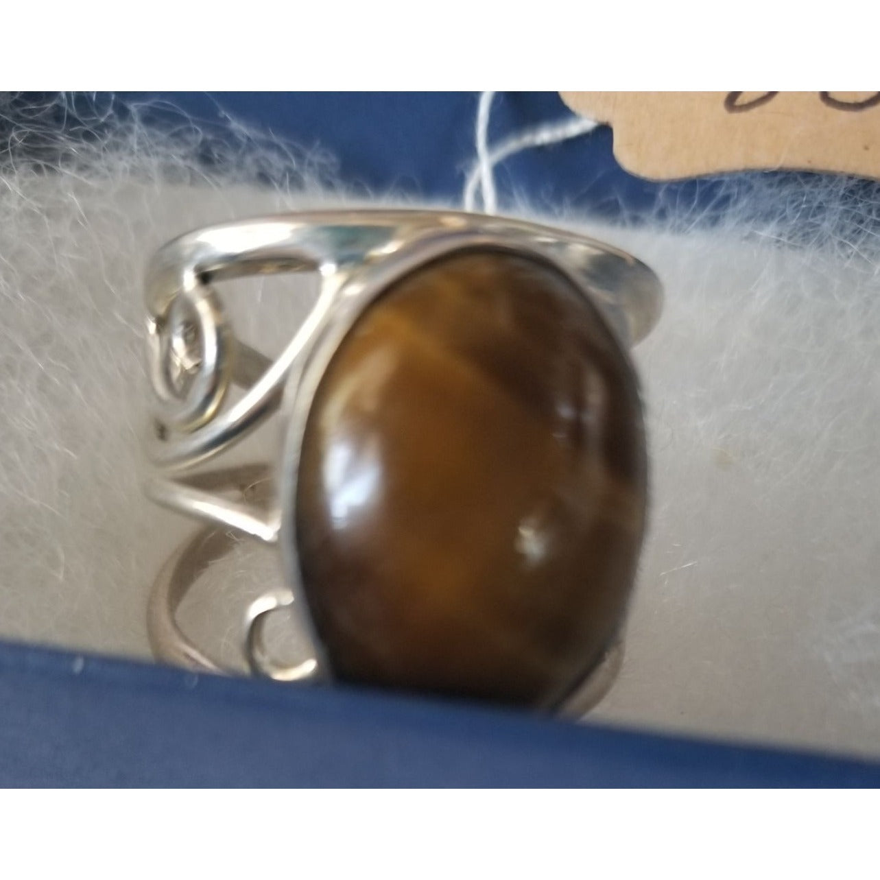 Ring Band Tiger Eye Silver Stone 20 x 15 mm Size 10  Handcrafted 8.4 gr   Jerry Fran Harr