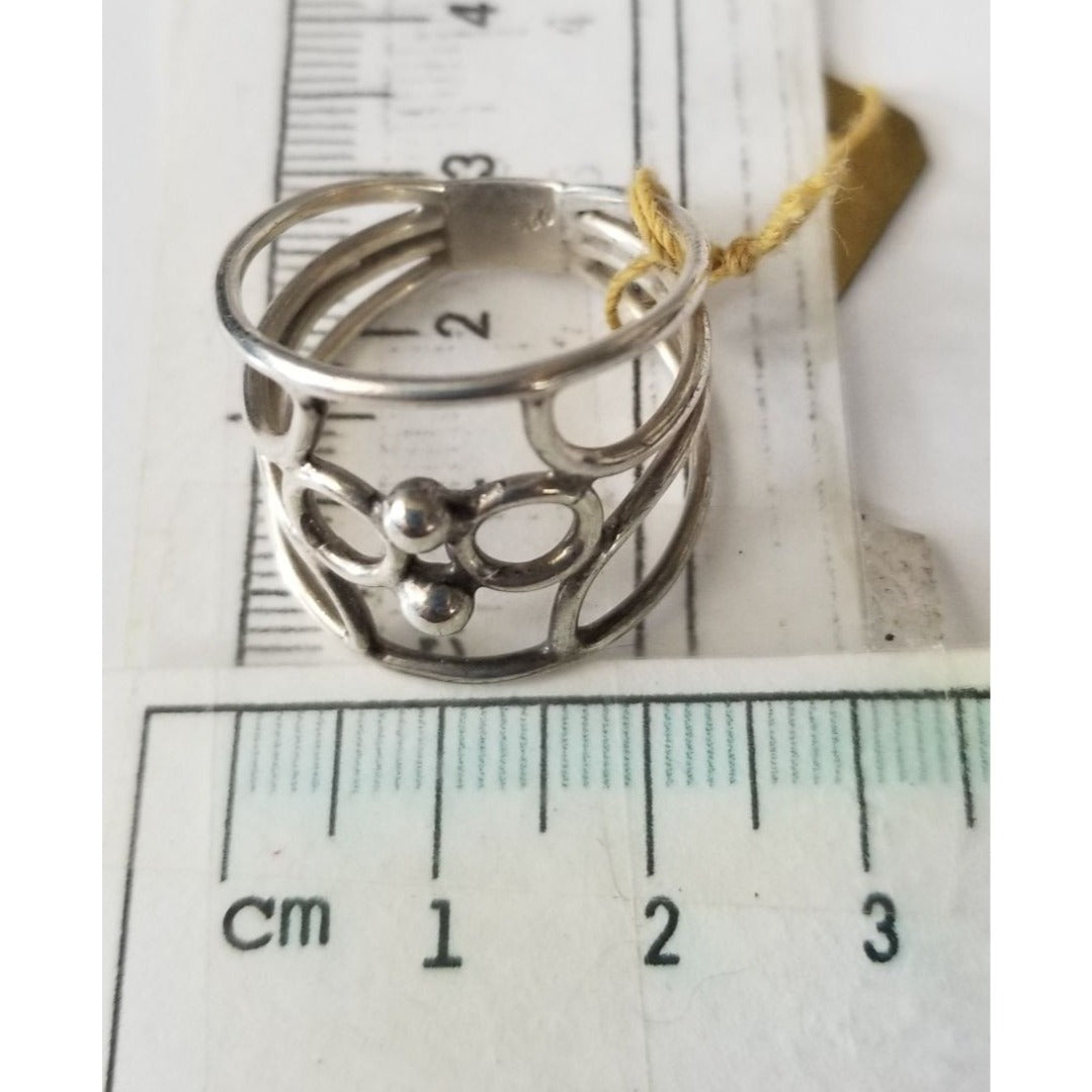 Ring Band Open Silver 2 cm wide  Size 9 1/2  5.3 gr 26.5 ct  no Stone 2.5 cm x 2.5 cm  Jerry Fran Harr