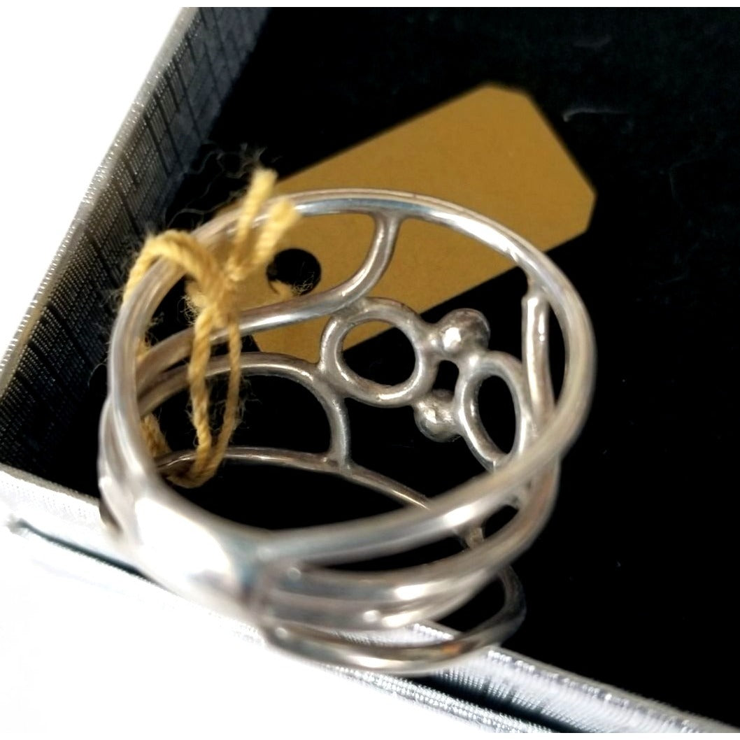 Ring Band Open Silver 2 cm wide  Size 9 1/2  5.3 gr 26.5 ct  no Stone 2.5 cm x 2.5 cm  Jerry Fran Harr