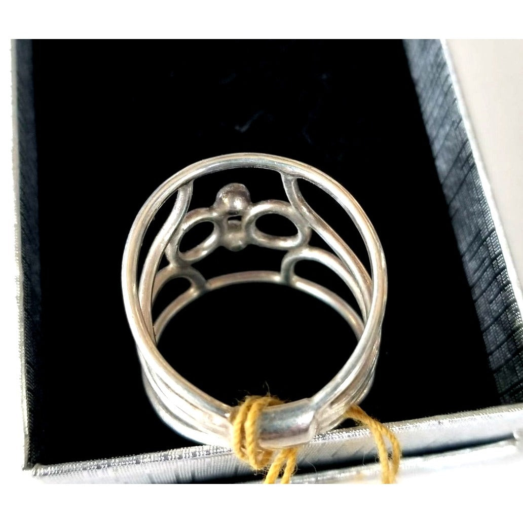 Ring Band Open Silver 2 cm wide  Size 9 1/2  5.3 gr 26.5 ct  no Stone 2.5 cm x 2.5 cm  Jerry Fran Harr