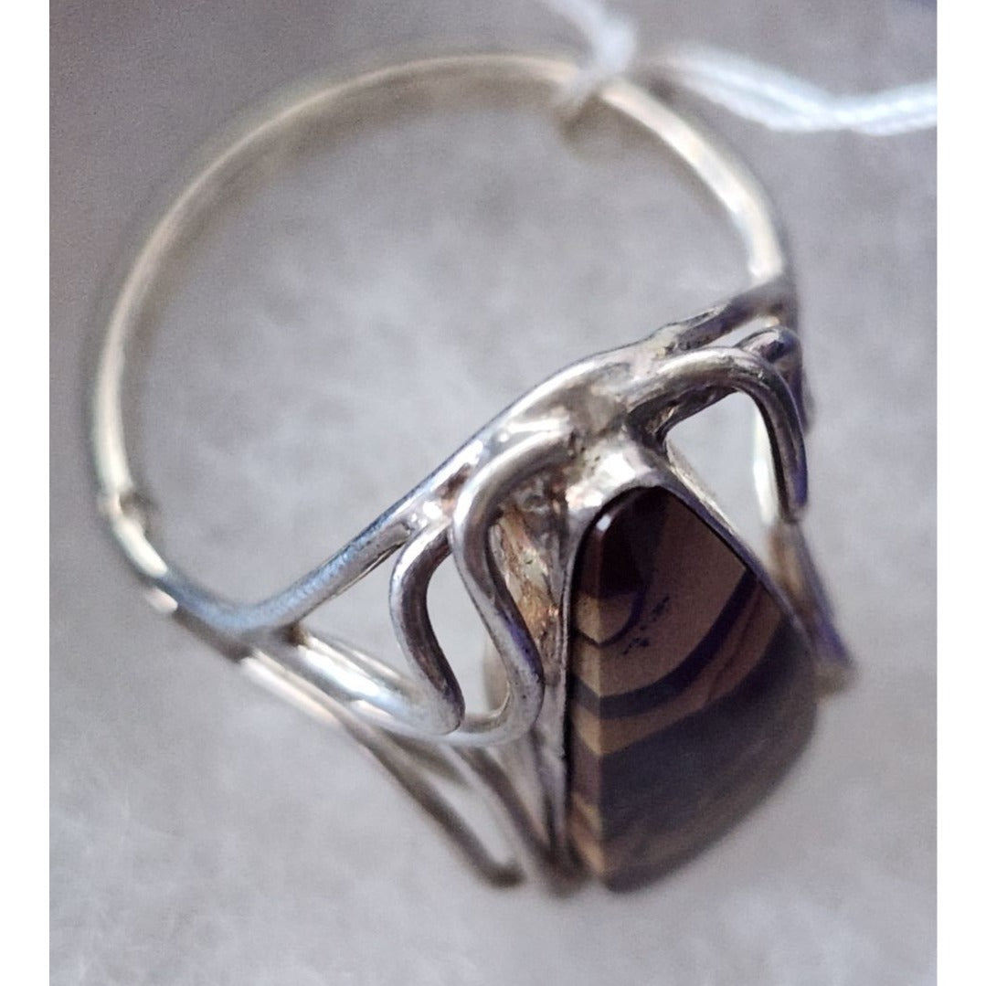 Ring Band Montana Agate Silver Stone 25 x 10 mm Size 10  6.3 gr   Jerry Fran Harr