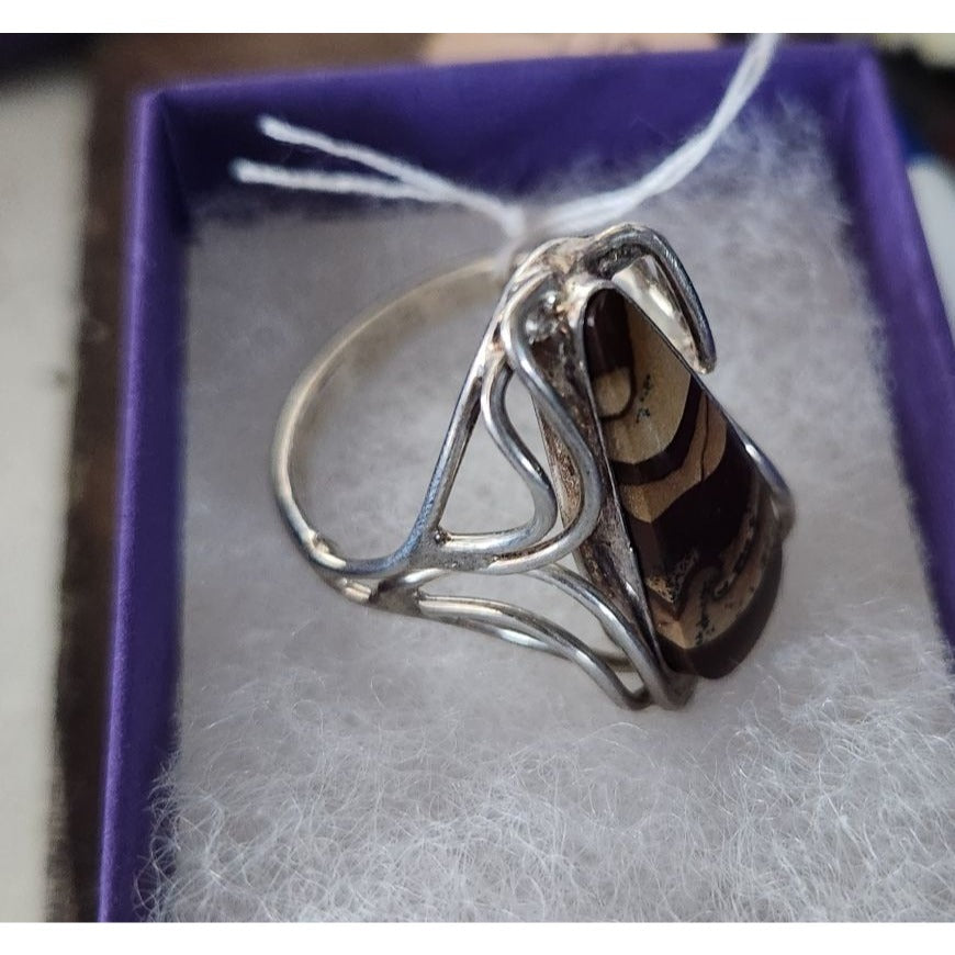 Ring Band Montana Agate Silver Stone 25 x 10 mm Size 10  6.3 gr   Jerry Fran Harr