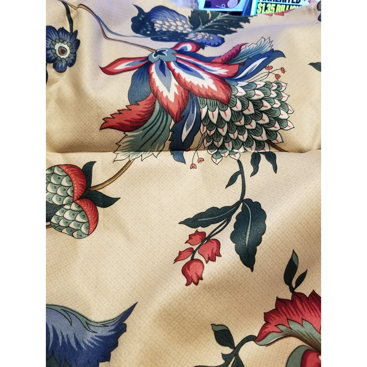 Material Cotton Blend Cream Fabric Dry Clean Only Big Flowers   36 " x  58" Cotton