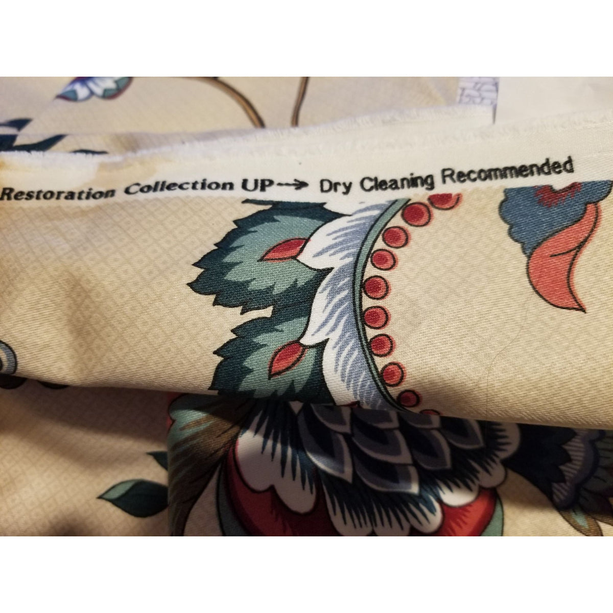 Material Cotton Blend Cream Fabric Dry Clean Only Big Flowers   36 " x  58" Cotton