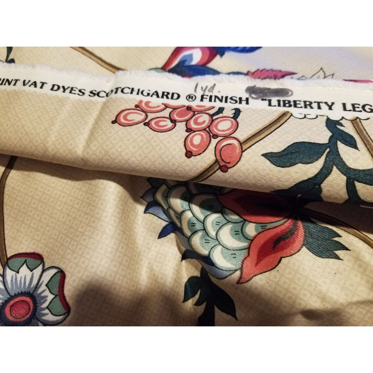 Material Cotton Blend Cream Fabric Dry Clean Only Big Flowers   36 " x  58" Cotton