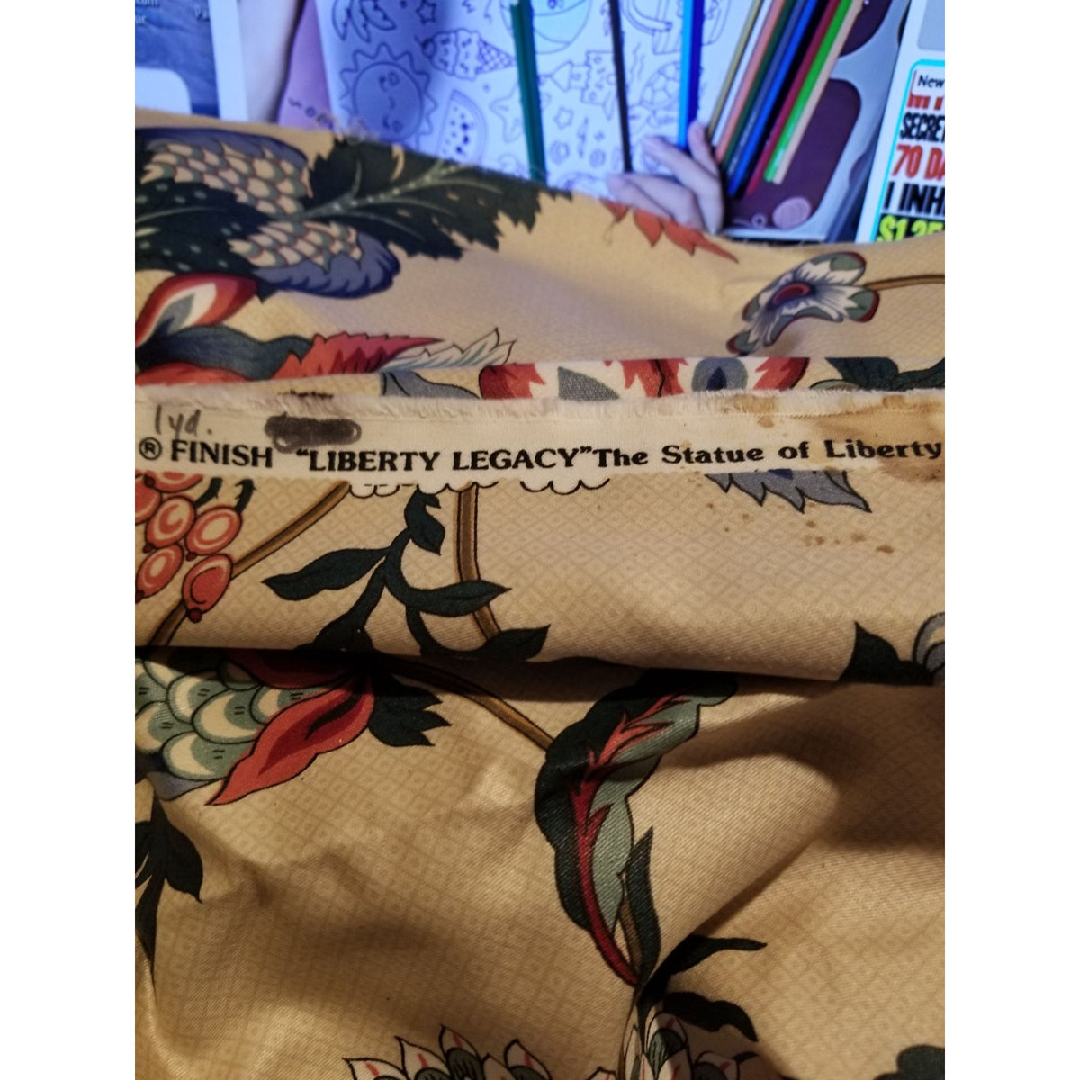 Material Cotton Blend Cream Fabric Dry Clean Only Big Flowers   36 " x  58" Cotton