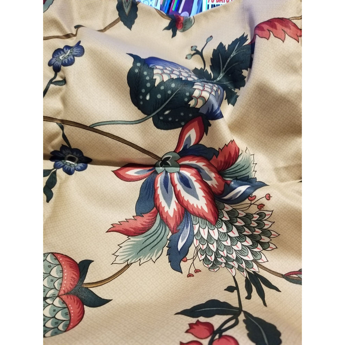 Material Cotton Blend Cream Fabric Dry Clean Only Big Flowers   36 " x  58" Cotton