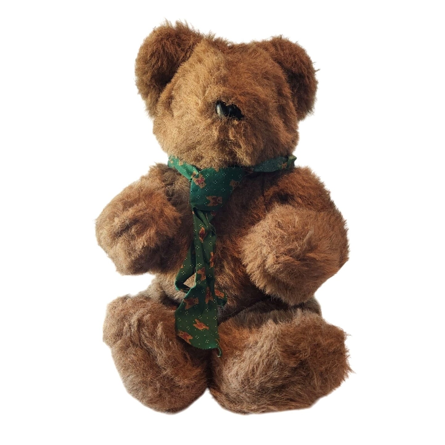Toy Vintage Brown Teddy Bear With Green Christmas Scarf