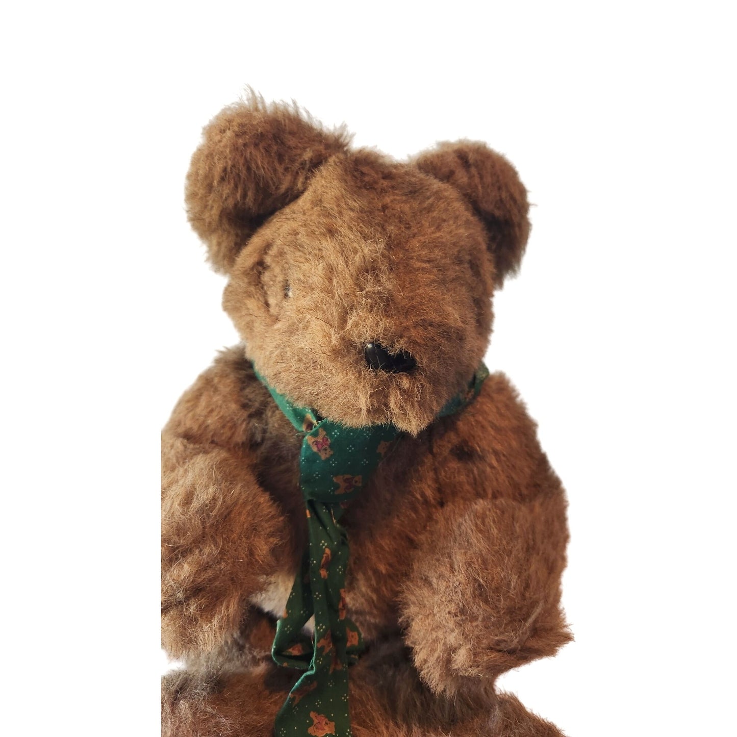 Toy Vintage Brown Teddy Bear With Green Christmas Scarf