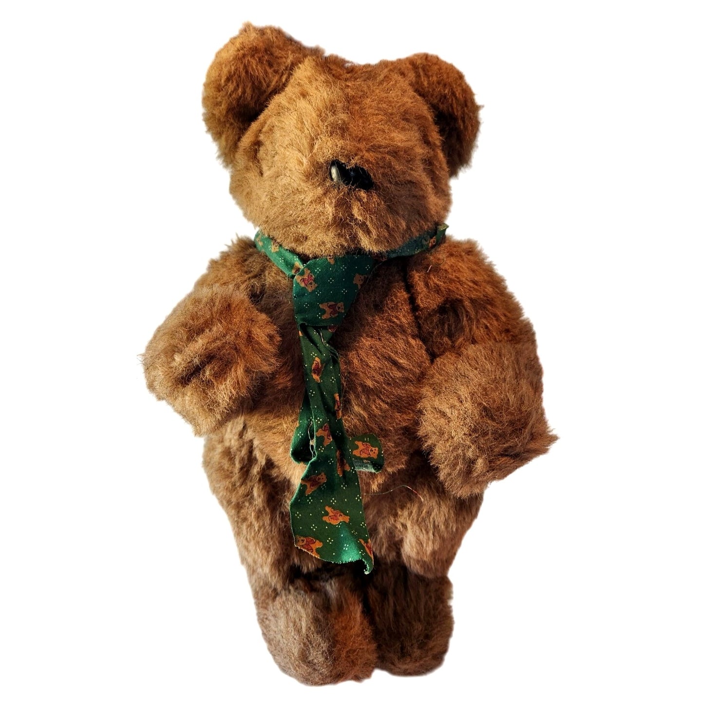 Toy Vintage Brown Teddy Bear With Green Christmas Scarf