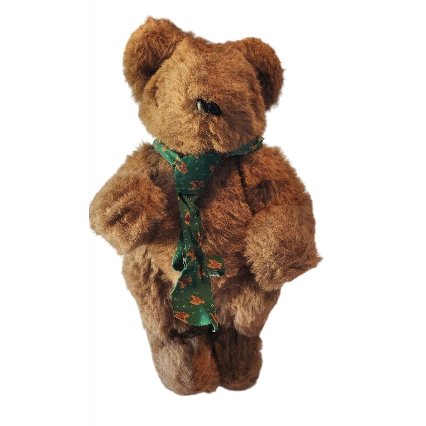 Toy Vintage Brown Teddy Bear With Green Christmas Scarf