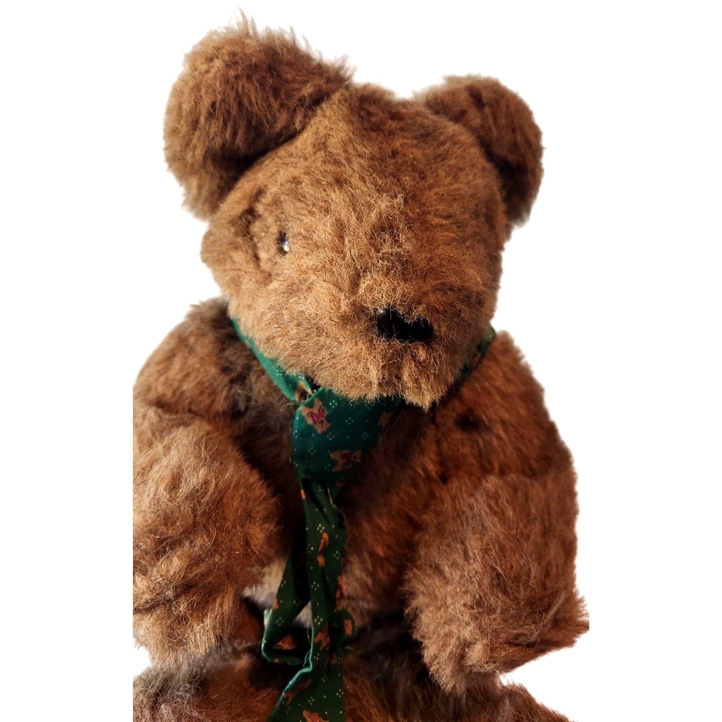 Toy Vintage Brown Teddy Bear With Green Christmas Scarf