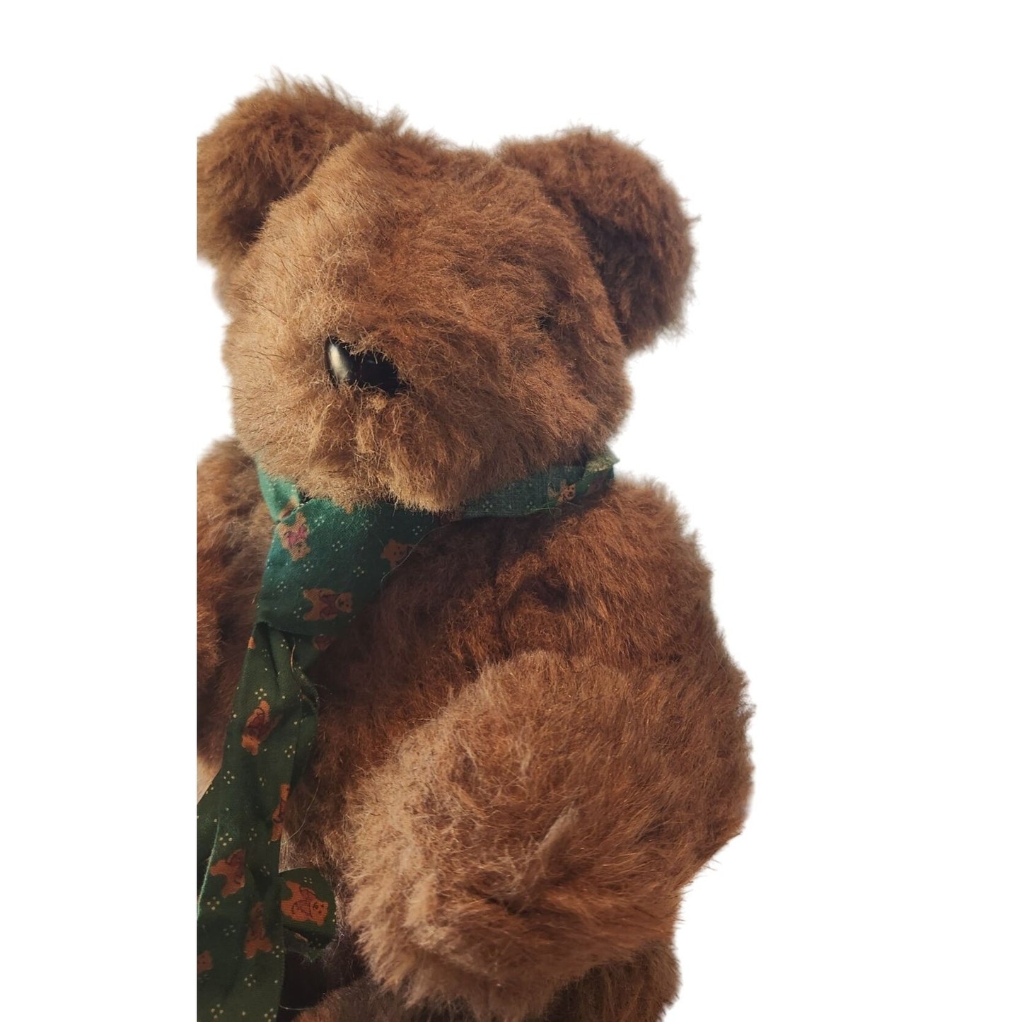 Toy Vintage Brown Teddy Bear With Green Christmas Scarf